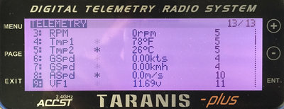 RPM sensor with its 2 temp sensors, one displayed as °F and one as °C, GPS speed displayed both in km/h and kts