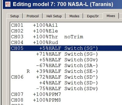 ErSky9x Mixing with NASA-L flight controller.