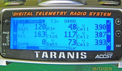 3S LiPo Battery telemetry data readings.