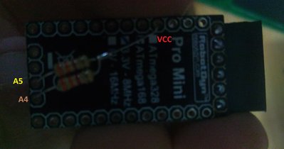 Are the pull up resistor ok? As you did, they go from vcc to A4 and A5.