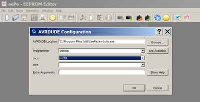 Sample of eePe AVRDUDE Configuration for m128