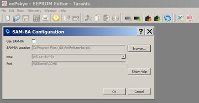 eepSkye for Taranis Un-Check the Use SAM-BA Configuration