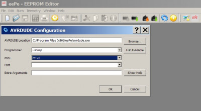 eepe m128 AVRDUDE Configuration (click on pic to zoom in)