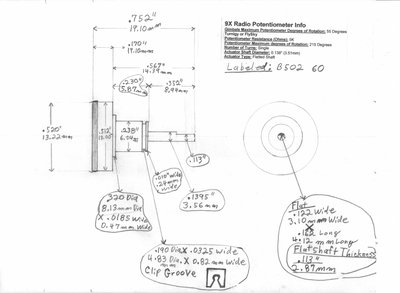 Sketch of the substandard Stock 9x Potentiometers.<br />Both the Taranis Gimbals and the Stock 9x Radio Gimbals <br />have a total 55 degrees of Gimbal Stick Movement <br />which is 27.5 degrees from Center Stick.