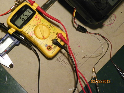 Multimeter is set to the 20K Ohms position and is connected to the Potentiometers <br />Input 5 volts + Red Wire and to the Ground Black Wire which gives a total resistant reading of 6.7.5 Ohms.<br />Using INNOVA 3300 Multimeter<br /><br />...........................................................................................................................................................................<br /><br />...........................................................................................................................................................................