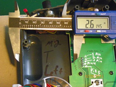 Distance of left side Taranis Gimbal and the over lap onto Green Circuit Backboard  .