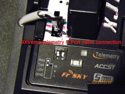 9Xtreme telemetry S.Port connection. <br />External XJT,  telemetry Black wire to S.Port Pin.