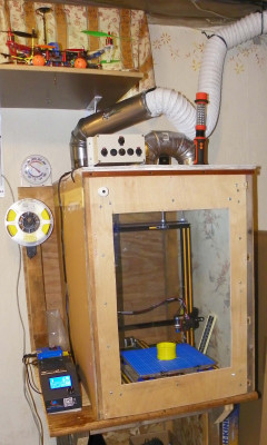 My home built 3D Printer Enclosure with 4 inch Dia. venting. <br />With Power-Control switch box.