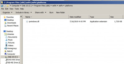 with folder &quot;platforms&quot; / qwindows.dII file in it.