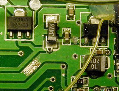 Track Cut and Solder surface Cleaned for regulator Ground connection for 7805 5V Regulator.