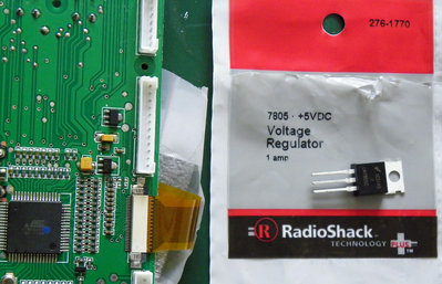 Stock 9x MainBoard and LM7805C 5V Regulator from Radio Shack.