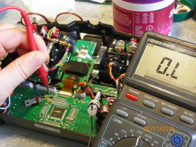 Probe to top of Brown Resistor above the previous Brown Resistor.( Pic 15)