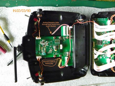 Inside Taranis Radio showing Telemetry Cable.